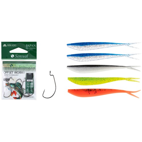 Zestaw gum nr 32 Zircon 14cm + haczyki offset Esturion