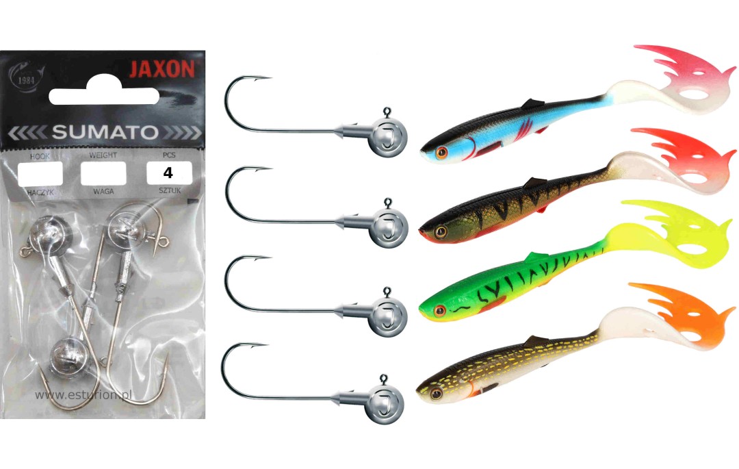 Zestaw gum nr #5 Sicario Pike Tail + główki jigowe Esturion