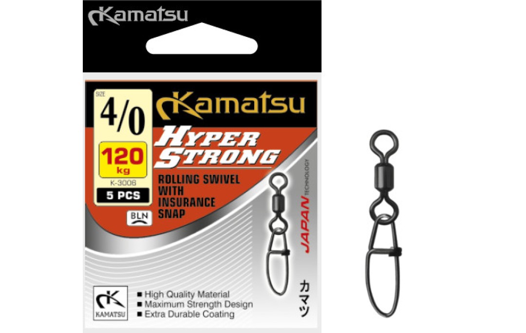 Krętlik z agrafką Hyper Strong K-3006 3/0/90kg op. 5szt Kamatsu