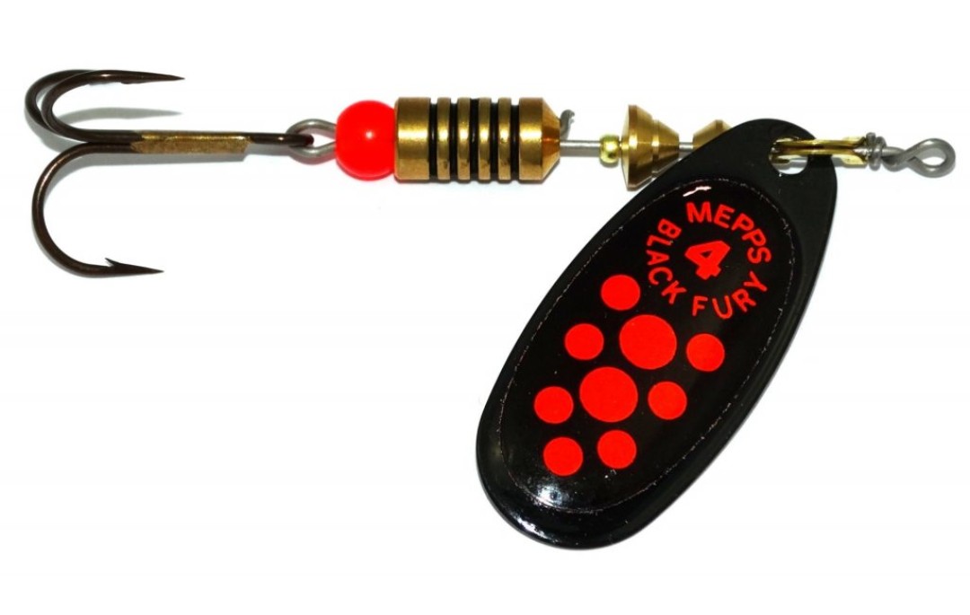 Błystka obrotowa Black Fury czarny czerwone kropki 4/8g Mepps