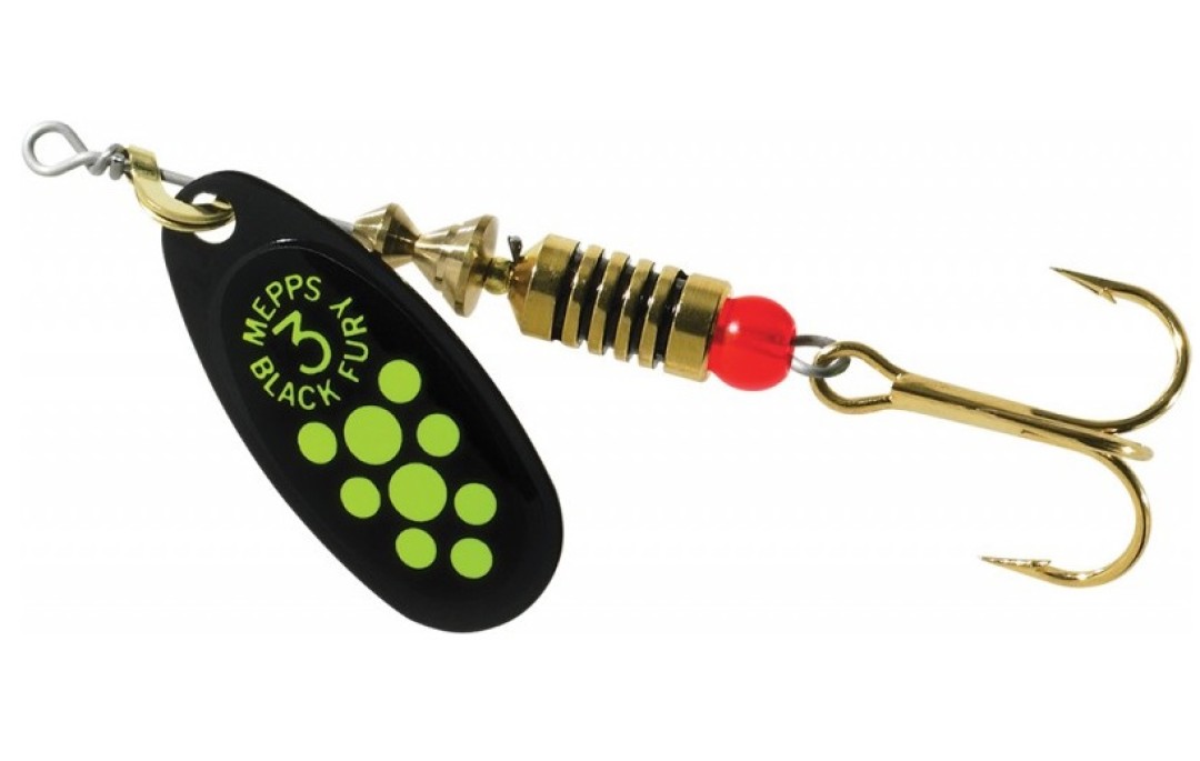 Błystka obrotowa Black Fury czarny seledynowe kropki 3/6,5g Mepps