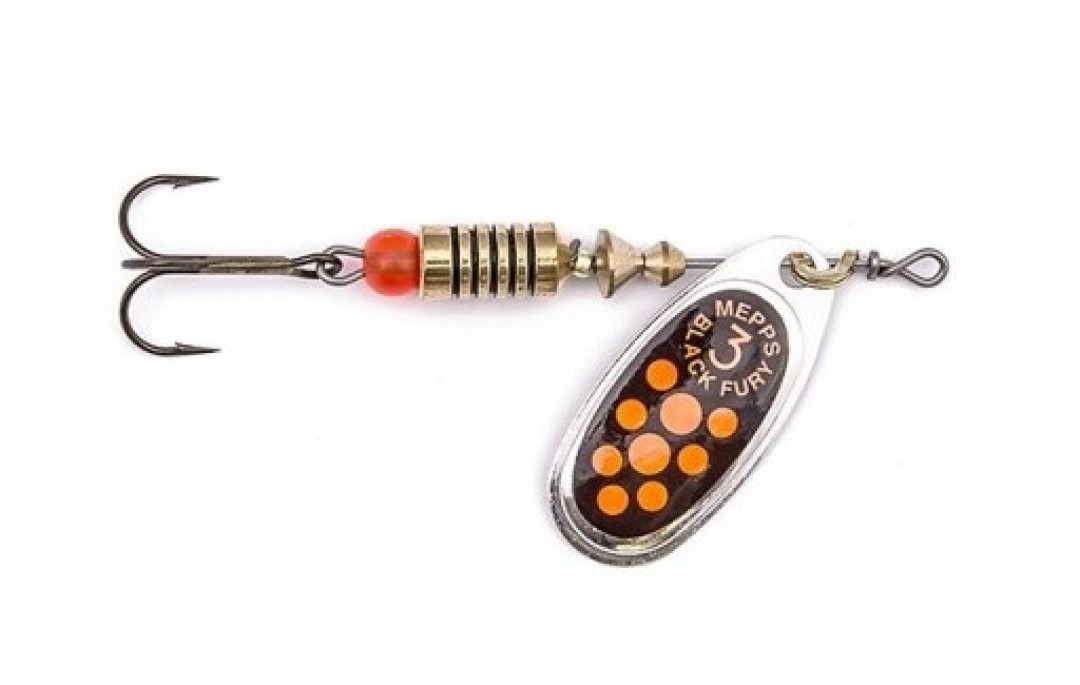 Błystka obrotowa Black Fury srebrny czerwone kropki 3/6,5g Mepps