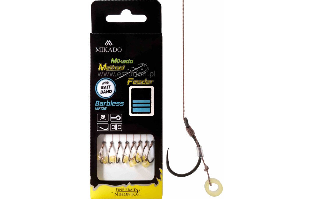 Haczyki do metody MF13 Barbless plecionka z gumką nr #4 Mikado